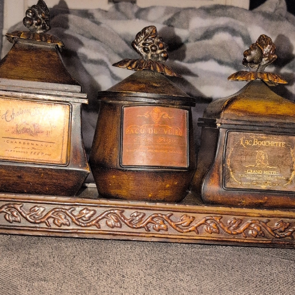 Rustic Tuscany Themed Wine Containers- complete set of 3 with base